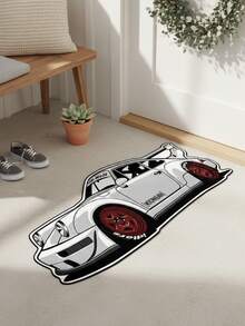 1pc Premium Racing Car Floor Mat, Polyester Fiber Rug, Black & White Design, Suitable For Bedroom, Living Room Decor, Bedroom Decor | Sports Style Room Decor | Durable Mat, Car Floor Mat, Bedroom Decor, Room Decor Bedroom, Room Decor, Small Rug - Multicolor - View 6