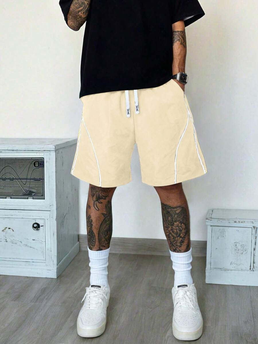 Pantalones cortos casuales de hombre con cintura con cordón y bolsillos sueltos - Albaricoque - Ver 1