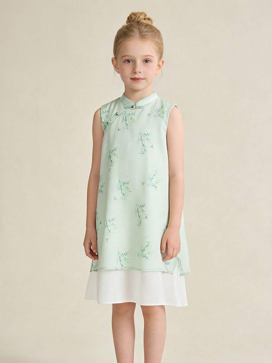Balabala Girls' Chinese Style Sleeveless Dress, Summer 2025