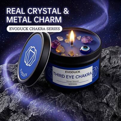 EVODUCK Third Eye Chakra Scented Candle, Sage And Frankincense Scent, 3oz Matte Black Jar With White And Blue Crystals, Ideal For Home Meditation And Yoga, Thoughtful Spiritual Gift For Women And Men, Suitable For Valentine's Day, Birthday, Anniversary