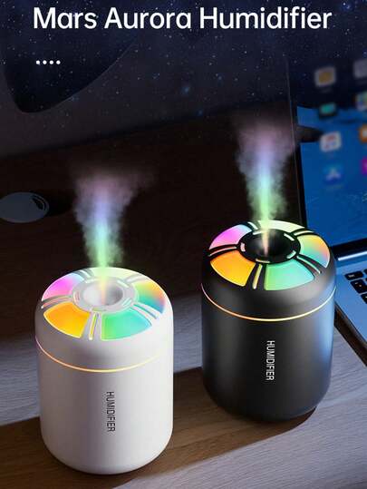 1个带7色氛围灯的香薰机，便携式USB供电加湿器，带夜灯，适用于家庭、办公室、汽车，静音桌面加湿器，带彩色灯