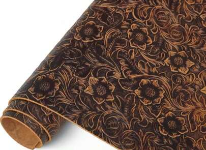 DOQN Bump Texture Genuine Leather Sheets Plain Geometric Pattern Printed Leather Sheet For Crafts (Dark Brown, 12"X24")