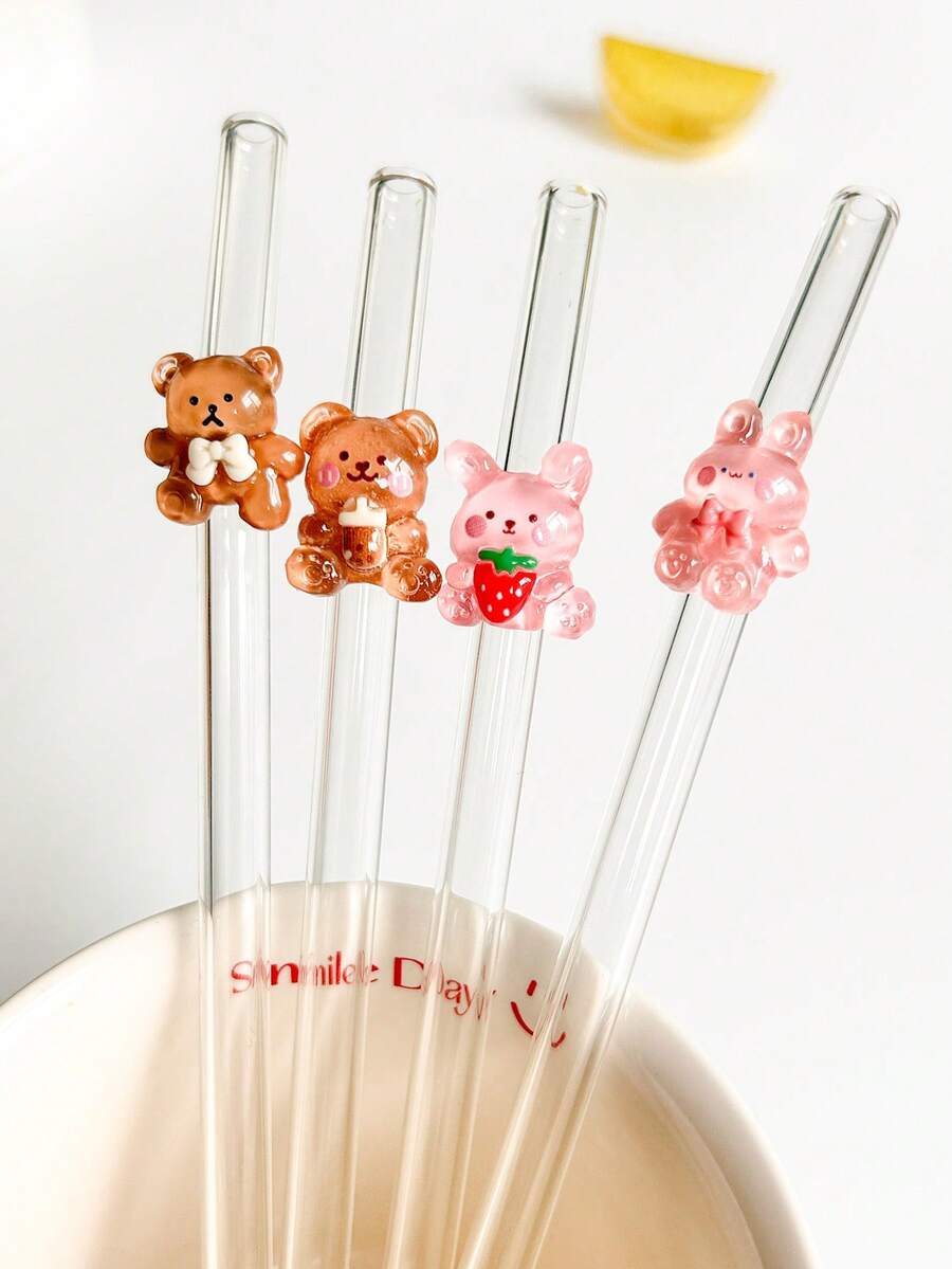 Bộ 1 ống hút thủy tinh hình thỏ/gấu dễ thương, ống hút thủy tinh uốn cong trong suốt có thể tái sử dụng, dùng cho nhà bếp, cốc nước, đầu ống hút, sinh tố, trà sữa, nước ép, cocktail, đồ uống lạnh, gia đình, quán bar, mùa tựu trường, tiệc độc thân, quà tặng vui nhộn cho bạn gái/bạn trai, mùa tốt nghiệp, đồ dùng tiệc tùng, đồ dùng cần thiết khi đi du lịch, quà tặng lễ Phục sinh, mùa hè. - Nhiều màu - Xem 1