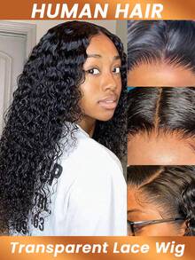 Water Wave Curly Lace Front Wigs Human Hair Natural And Soft Human Hair Wig 5x5 Transparent Deep Wave Lace Closure Wig For Women 180% Density - Natural Black - View 2