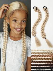 Chic Brown & Black & Gold Double Twist Braid Ponytail Extension - Synthetic Hair For Kids, Perfect For Daily Wear & Parties 2pcs - Multicolor - View 13