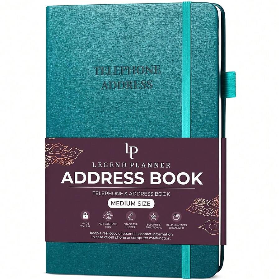 Legend Planner Address Book With Alphabetical Tabs –Telephone Contacts Book For Phone NFUmbersss, Addresses, Passwords, Medium (Dark Teal) - DarkTeal - View 1