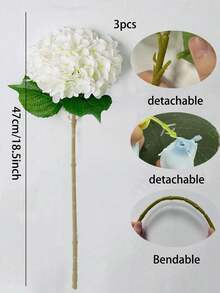 1/3支装 18.5英寸白色刺绣人造花，带茎，丝缎花球，适用于办公室、派对、婚礼、仿真植物、春夏装饰、花园、房间、家居、户外、父亲节礼物 - 白色 - 查看 8
