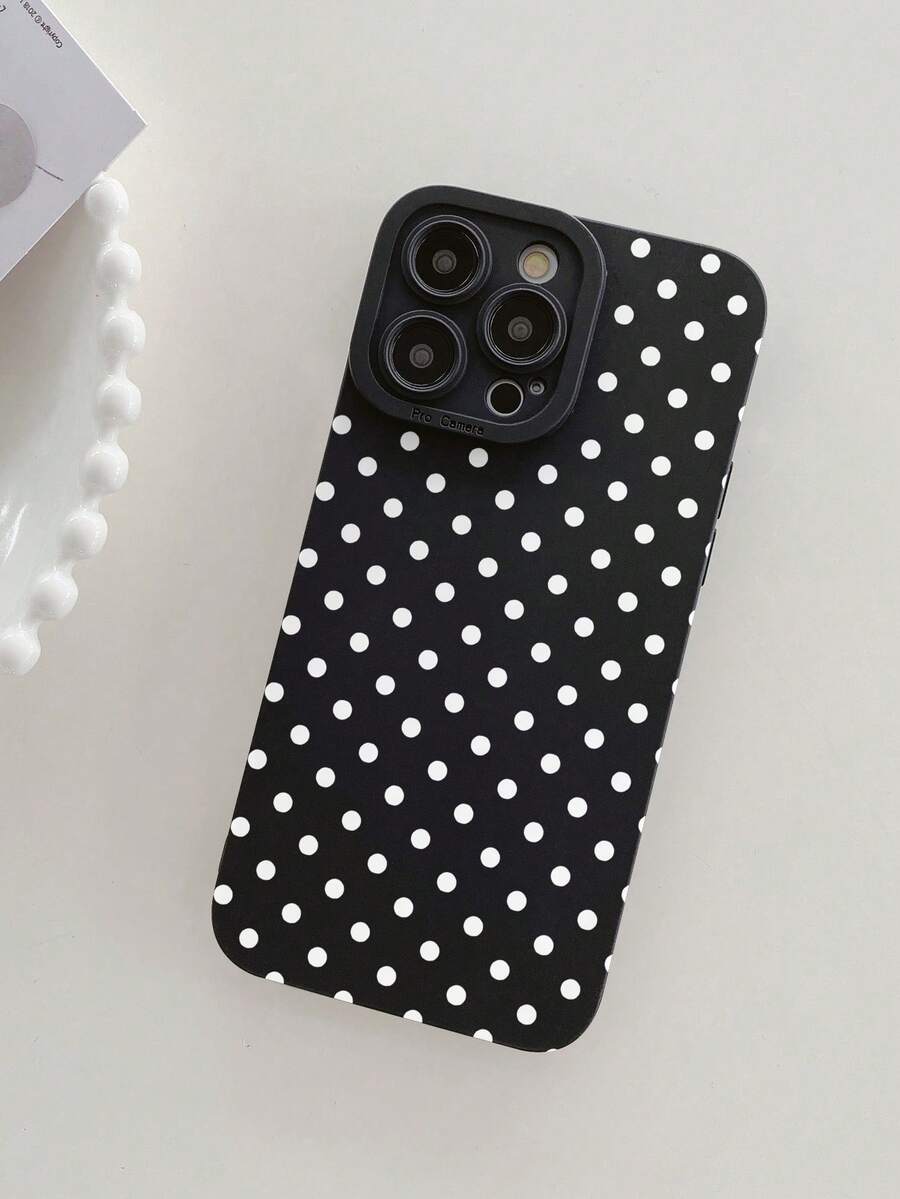 Ốp điện thoại chấm bi đen trắng phong cách retro, chống sốc toàn thân, thiết kế tối giản, tương thích với iPhone 16, 15, 14, 13, 12, 11 Pro Max, 17, 17 Pro, 17 Pro Max, chống trượt, bảo vệ điện thoại. - màu đen - Xem 1