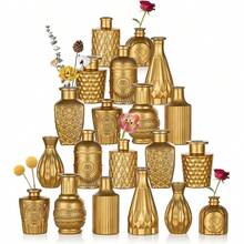 10个/20个金色小玻璃花瓶装饰，多用途香薰玻璃瓶，深金色花苞花瓶散装，迷你复古单支花瓶，适用于婚礼、家居、客厅、餐桌 - 多色 - 查看 1
