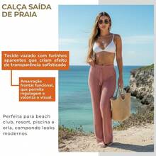 Women's Beach Cover-Up Pants With Cutouts, Summer Fashion, Ideal For Layering Over A Bikini, Swimsuit, Beach, Pool, Risorte - Hoa hồng sẫm - Xem 8