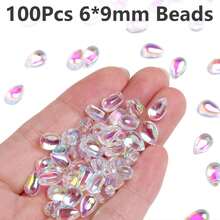 100 piezas de cuentas sueltas de forma de gota de vidrio de 6*9mm para hacer collares, aretes y manualidades de joyería - 100 gotas de agua transparentes, cada una de 6*9 mm de tamaño - Ver 16