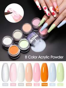 8色亚克力美甲粉套装，无需UV/LED灯固化，包含裸色、白色、绿色、橙色、蓝色，3D美甲雕刻粉，适用于美甲延长、3D美甲艺术、美甲沙龙及居家美甲。 - 彩色 - 查看 7