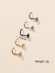 5件套百搭简约心形鼻环/鼻钉 - 彩色 - 查看 3