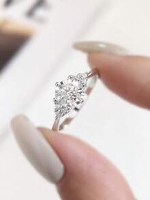 1 Chiếc nhẫn Moissanite 1.0CT hình cánh thiên thần tinh tế, lộng lẫy dành cho nữ, bạc sterling 925, thích hợp làm quà tặng đính hôn cho vợ, cô dâu, trang sức cao cấp. - Bạc - Xem 2