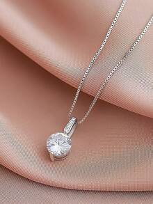 1 Peça Colar minimalista com pingente redondo em prata de lei S925, adornado com cristais brilhantes, ideal para meninas e mulheres, presente de formatura/aniversário para melhores amigas, acessório para uso diário. - redondo - Visão 10