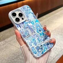 Collage de Oso Gruñón en Tonos Azules. Esta elegante funda es compatible con los modelos  17, 16, 15, 14 Pro Max, 13, 12, 11, XR y XS Plus. Fabricada en silicona TPU, ofrece protección contra golpes y caídas, además de una sensación superior. Es un regalo ideal para familiares, amigos y seres queridos, y una opción perfecta para San Valentín.fundas para ,fundas,accesorios para celular,fundas para celular,fundas para  13,funda  13,funda  16,funda  17 pro max,funda  15,fundas para  16,fundas  11,fundas ,bob esponja,,care baers,san valentín detalles,san valentín,vaquero - Azul - Ver 1