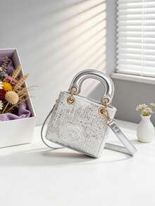 1pc Girls' New Fashion Lace Flower Sequin Elegant Handbag, High-End Shoulder Bag With Adjustable Strap, Available In Multiple Sizes For Mother-Daughter Matching, Suitable For Daily Use, Party, Travel, Ideal Gift - A - View 10