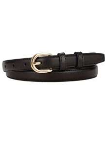 1pc Solid Color Casual PU Leather Waist Belt, Slim Design, Suitable For Women All Seasons Summer, School Fall, Autumn, Valentine's Day, Polyurethane(PU) - 細皮帶110cm - 查看 14