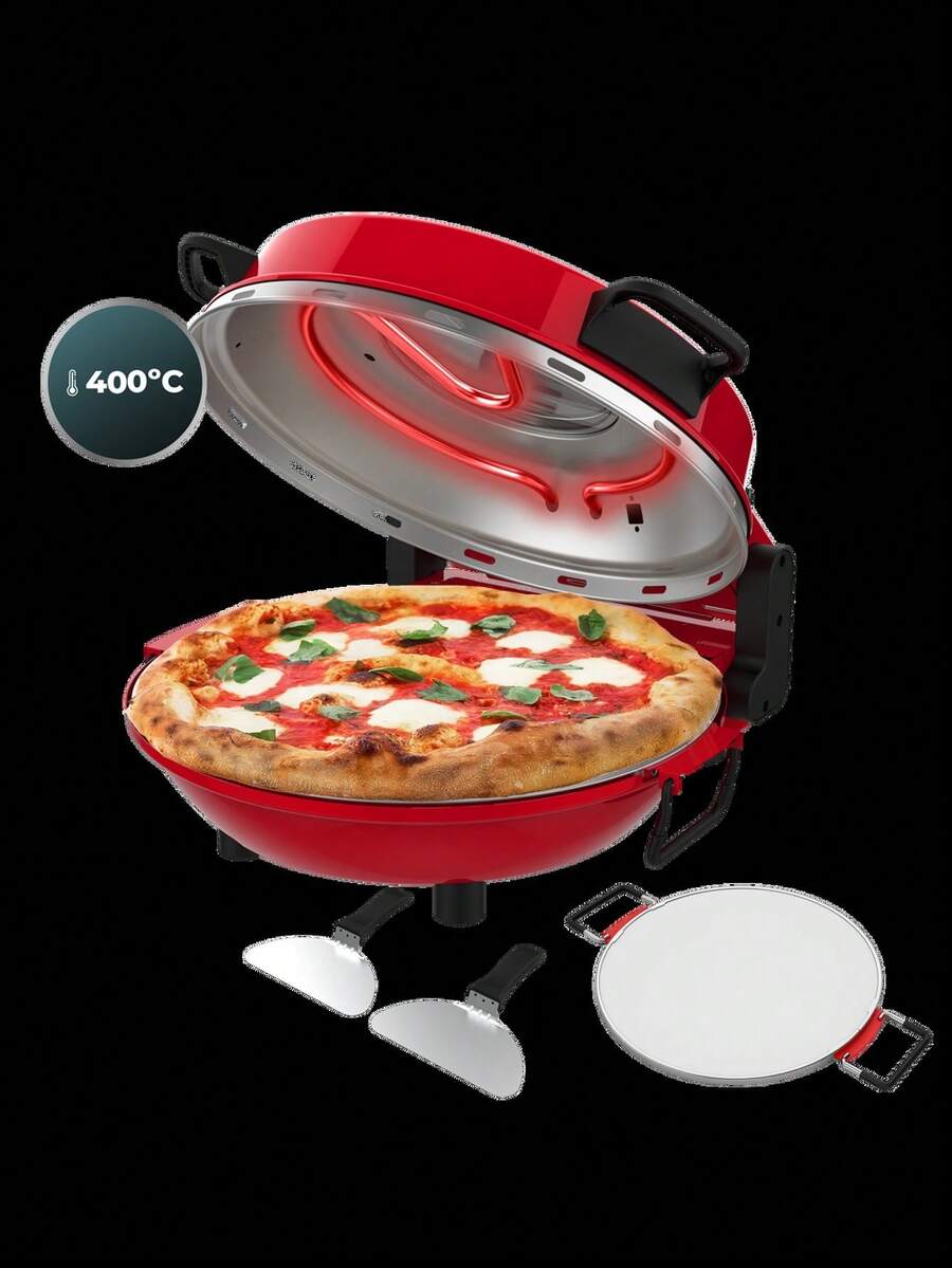 Horno Grill Électrique Cecotec Pizza&Co 1200W - Température Jusqu'à 400ºC, Cuisson en 5 Min, Thermostat Réglable, Résistances Supérieure et Inférieure pour Cuisson Uniforme, Plaques en Pierre pour Croûte Traditionnelle, Fenêtre de Visualisation,  avec Poignée Froid, Temporisateur 15 Min. - Multicolore - Voir 1