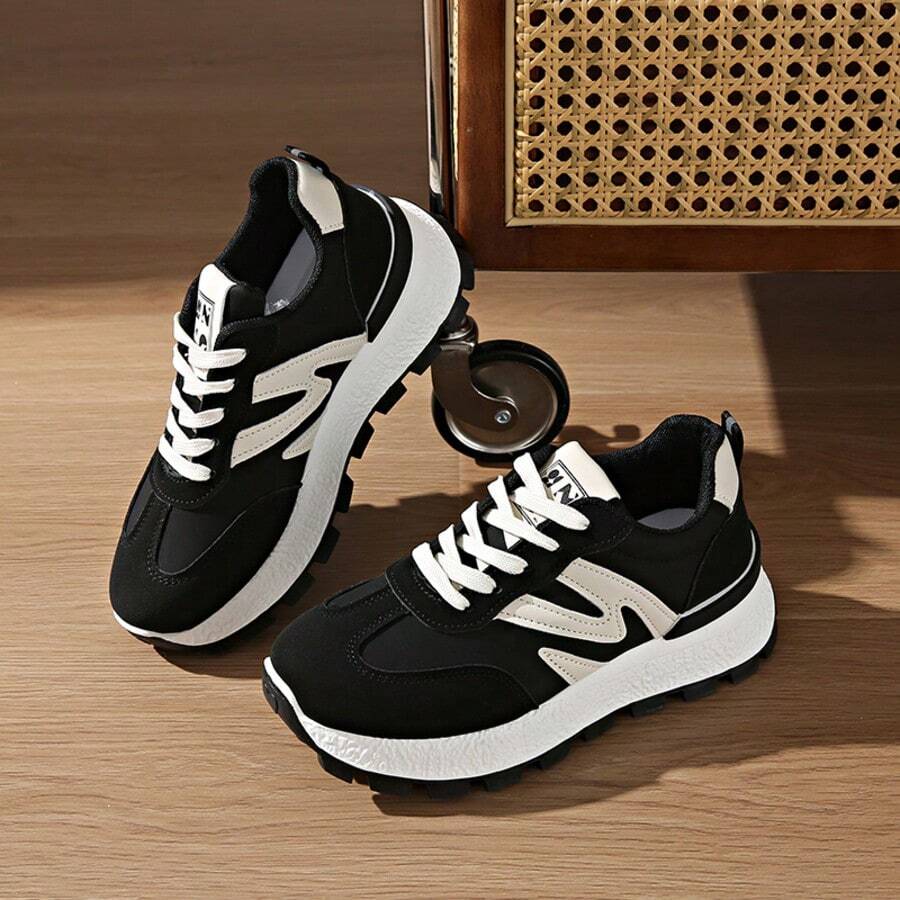 Women's New Casual Sneakers, Lightweight Tennis Shoes, Versatile Comfortable Trainers, Cute & Fashionable Chunky Sneakers - Black - View 1