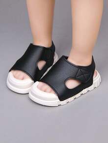 1 par de sandalias planas y lindas con diseño simple, de PU con , suela suave antideslizante, apropiadas para bebés en la playa durante el verano - Negro - Ver 4
