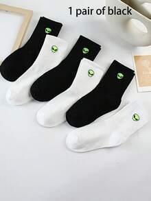 1/3/4/6 双装卡通外星人印花袜子，男女通用休闲中筒运动袜，百搭黑色长袜，春秋季 - 彩色 - 查看 19