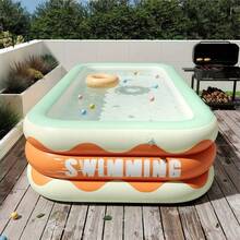 Foldable Inflatable Swimming Pool, PVC Material, Wave Edge "Swimming" Print - Ideal For Outdoor Patio And Garden Entertainment. Suitable For Backyard Water Play, Family Pool Parties, Available In Multiple Sizes, PVC Material, Bottom Drain Hole (Subject To Actual Item Received, Slight Size Variation Is Normal) - C - View 11