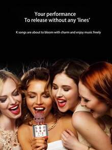 AKKHOO Wireless Microphone, All-In-One Microphone & Speaker, Multi-Function Karaoke Microphone, Wireless Capacitive Microphone - Rose Gold - View 6