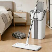Hand Free Flat Floor Mop And Bucket Set For Professional Home Floor Cleaning System With 6PCS Washable Microfiber Pads For Hardwood Dust And Dirt Removal, Wet And Dry Use, Spin Mop For All Floor Types And Windows - A - Xem 2