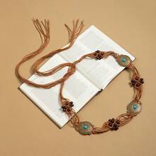 Bohemian Style Handwoven Beaded Waist Chain - Versatile Women's Belt With Wooden Beads & Crystal Accents, Butterfly Design - 三個合金吊牌(淺卡繩) - 查看 9