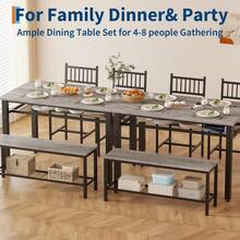 Farmhouse Dining Table Set for 4 with Storage Shelf, 47 inch Kitchen Table with Bench and 2 Chairs for Small Space, Apartment, Dining Room - gris - Ver 5