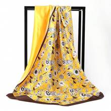 1pc Fashion Daisy Flower Pattern Large Square Scarf 35.4inch Multiple Color Options Smooth And Breathable Texture Suitable For All Seasons - 彩色 - 查看 3