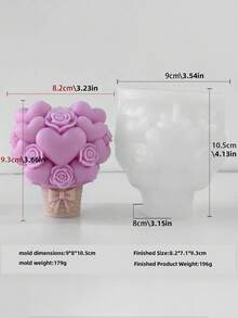 愛心主題花籃蠟燭矽膠模具，包含玫瑰花盆、愛心泡泡手工皂模具，適用於手工香氛蠟燭、樹脂、石膏 | 精緻 3D 設計，易脫模，保留紋理，適合情人節、女性節、朋友生日及居家裝飾 - 心圓柱蠟燭模具 - 查看 6