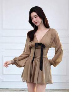 Women Maxi Dresses - Dark Brown - View 3