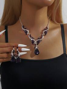 3pcs/Set Women's Fashion Jewelry - Earrings+Necklace, Bohemian Sparkling Crystal High-End Fashion Jewelry Set, Party/Gift/High-End Evening Dress. - 9249 - View 18