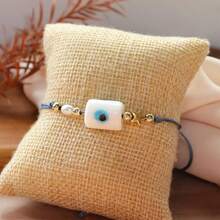 1PC Fashion Simple Five Pointed Star Pendant Bracelet, Devil's Eye Bracelet, Faux Pearl Bracelet, Adjustable Woven Bracelet, Couple Bracelet, Sisters Bracelet, Ramadan Gift, Valentine's Day Gift, Family Gift, Anniversary Gift - Multicolor - View 4