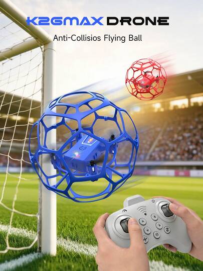 AXNEN 2026最新升级版！K26MAX足球无人机，采用防撞全防护足球造型设计，2.4G信号FPV图传遥控，自由切换速度模式，360°翻转，定高飞行，室内/室外/比赛适用，多电机四轴飞行器玩具，生日/圣诞节/万圣节/各种节日的完美礼物。
