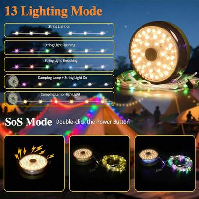 أضواء سلسلة LED مع شحن من نوع C، تتميز ب- 5 أوضاع سطوع وأضواء ملونة قابلة للتخزين، مثالية لأجواء حفلات الميلاد والكريسماس الداخلية.