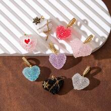 Bộ phụ kiện trang sức tự làm hình ngôi sao và trái tim thuộc dòng Candy Series - Dây chuyền, mặt dây chuyền, bông tai, vật liệu trang trí túi xách, quà tặng ngày Valentine. - Vàng - Xem 10