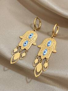 1Pair Unique Charm Evil Eye Dangle Earrings Golden Long Dangle Earrings For Stainless Steel Long Earrings Christmas Daily Party Mother Valentine Jewelry Gifts - Multicolor - View 9