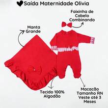 Sweet Princess Baby Girl's Complete Hospital Outfit Kit With Lace, 3-Piece Set, 100% Cotton, Baby Blanket And Headband - 紅色 - 查看 2
