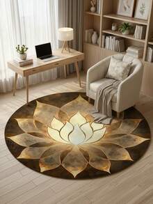 1pc Elegant Gold Lotus Flower Printed Round Rug, Suitable For Daily Home, Traditional Festivals, Party Decoration, Decorative Rug, Small Rug, Carpet, Home Decor, Living Room Rug, Bedroom Rug, Outdoor Rug, Washable Rug - Multicolor - View 2