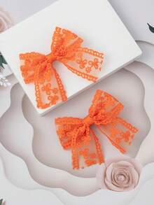 2pcs Balita Gadis Busur Dekorasi Kasual Jepit Rambut - Burnt Orange - View 4