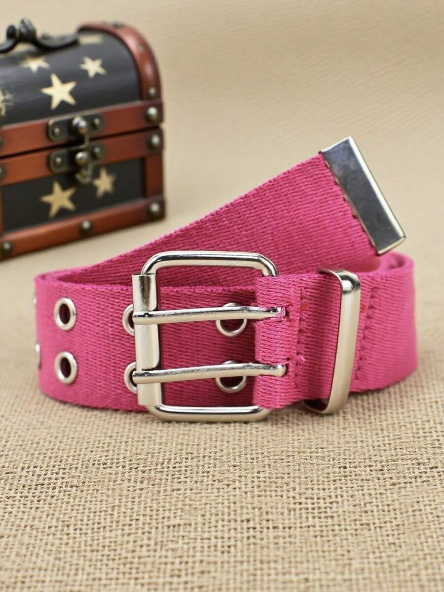 1pc Boho, Y2K Style Metal Eyelet Pink Cinturones De Mujer Women's Belt, Rainbow Studded Men's Belt, Suitable For Dresses, Jeans, Daily Wear, Parties, Gatherings, Music Festivals, Christmas - Pink Canvas - View 1