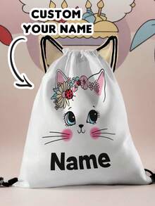 1pc Customized Name Cartoon Cat Pattern Drawstring Backpack, Can Be Customized According To Your Unique Design, Perfect For Children, Print Your Own Name Or Print Your Sister's And Classmates' Names As Gifts For Them - Multicolor - View 6