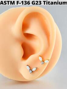 1件装 Cz 叶子 G23 纯钛耳骨耳钉 16G 内螺纹锆石蝴蝶耳廓耳屏穿刺饰品 - 如圖 - 查看 3