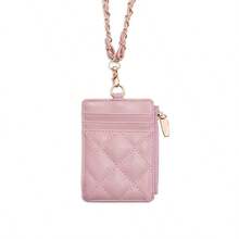 Japanese Style Halter Chain Card Holder Wallet, Women Quilted Leather Card Case (Detachable Strap) - Multicolor - View 15