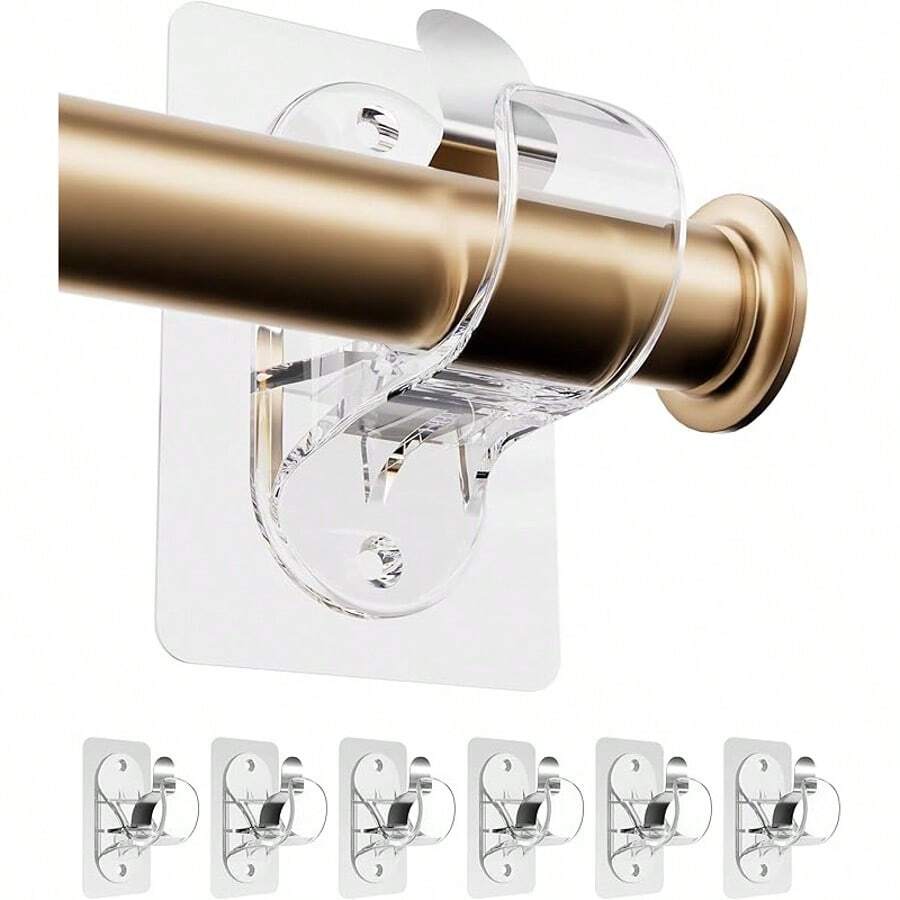 2/4/6pcs No Hole Curtain Rod Brackets | Self Adhesive, No Drilling, No Nail Heavy Duty Stick On Rod Hooks, Transparent Plastic, Classic Style - White - View 1