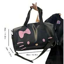 SANRIO 双色时尚旅行包，黑白两色可选，健身包，PU材质游泳包，配有可调节肩带，宽敞的主隔层内设独立鞋仓，拉链封口，可手提或肩背，可爱图案女士通勤背包，卡通风格收纳袋，适合健身、旅行、日常购物、短途出行。 - 彩色 - 查看 9