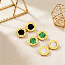 1pair/2pieces Stainless Steel Round Stud Earrings Fashionable Roman Numeral Earring For Women Elegant Luxurious Jewelry - Roman Numerals - View 3